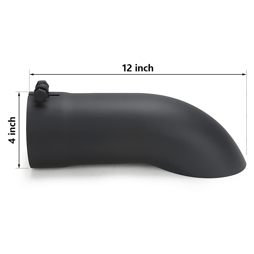 A-Karck Turn Down Exhaust Tip 4'' Inlet, Black Tailpipe Tip With 4'' Inlet & Outlet 12'' Overall Length, Stainless Steel Structu