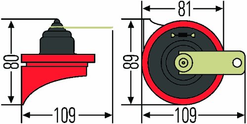 Hella 007424001 Red Trumpet Low-Tone Horn With Bracket, 12 V, 400 Hz (Universal Fit)