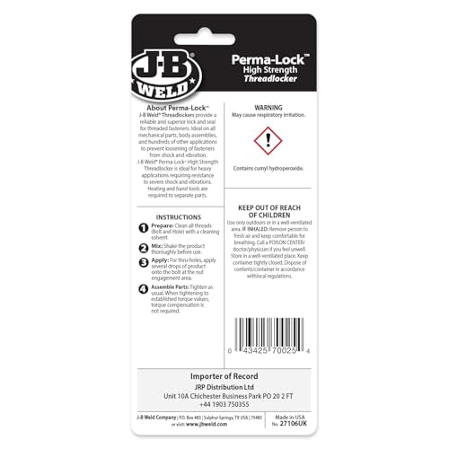 J-B Weld 27106 Perma-Lock High Strength Threadlocker - Red - 6 ml