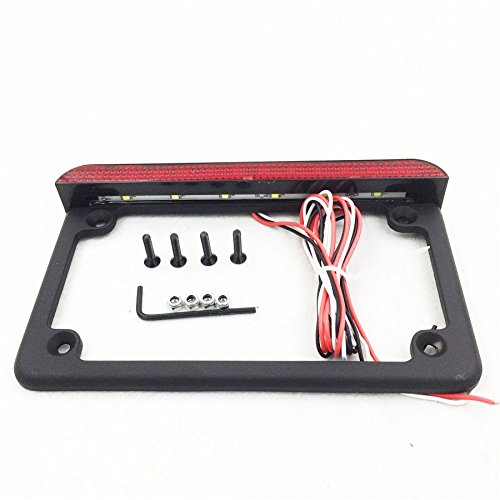Httmt Mt294-002-Bk Black 7 Inches X 4 Inches Flat License Plate Frame Bracket Tag Holder W/ 6 Inches Led Bar Compatible With Uni