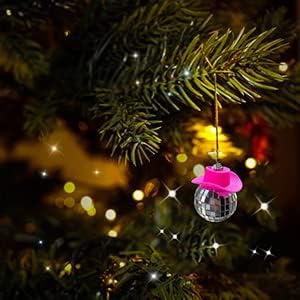 Spansee 2 Pcs Pink Disco Ball Cowboy Hat Car Accessory, Ball, Charm, Accessories For Women, Mini Car, Mirror Ornament