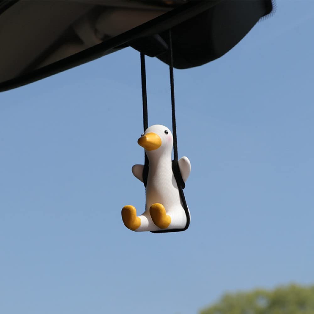 Amioro Cute Swinging Duck Car Mirror Hanging Accessories Fun Interior Rearview Mirrors Decoration (Duck)