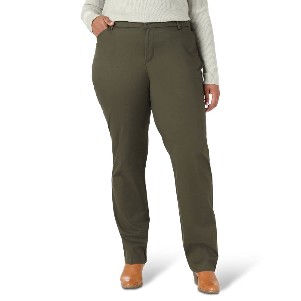 Lee Womens Size Wrinkle Free Relaxed Fit Straight Leg Pant, Frontier Olive, 20 Plus Medium