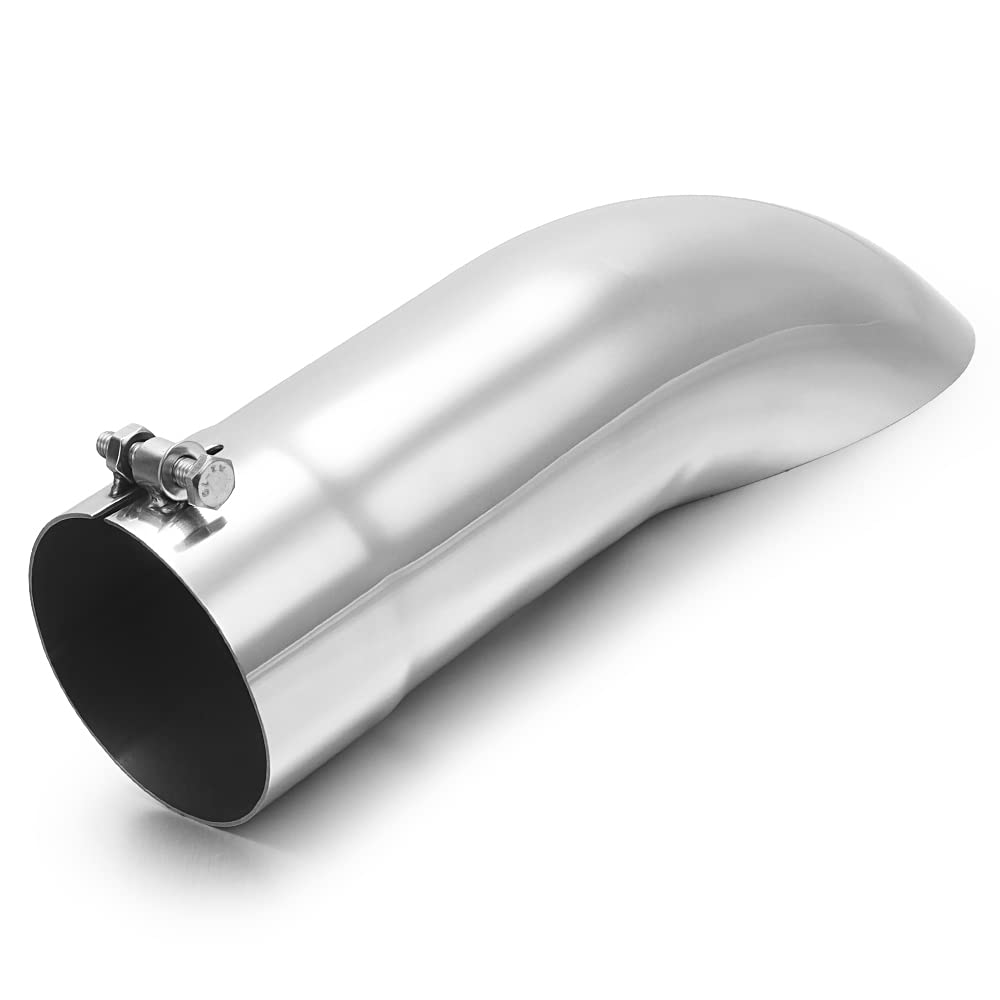 A-Karck Turn Down Exhaust Tip 3.5'' Inlet, Polished Tailpipe Tip With 3.5'' Inlet & Outlet 12'' Overall Length, Stainless Steel 