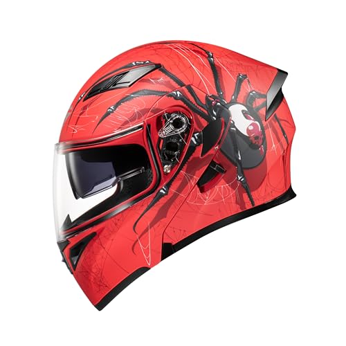 Kypara Motorcycle Dual Visor Flip Up Modular Full Face Helmet With Dot Certification Of Impressionism (Red Spider, L)