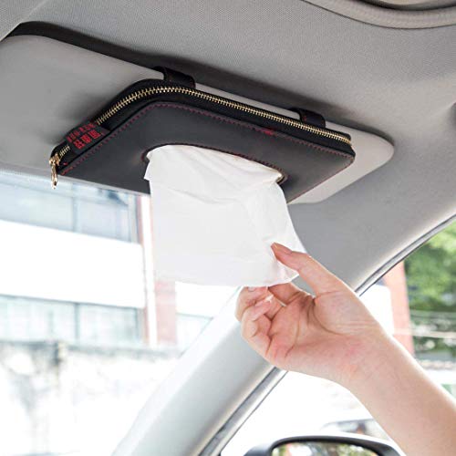 Cartisen Car Tissue Holder, Sun Visor Tissue Holder, Car Visor Napkin Holder, PU Leather Backseat Tissue Case Holder for Car Veh