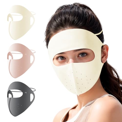Sannidhi 3Pcs Full Face Mask For Sun Protection, 3D Face Cover For Women, Upf 50+ Summer Face Mask For Women, Breathable Ice Sil