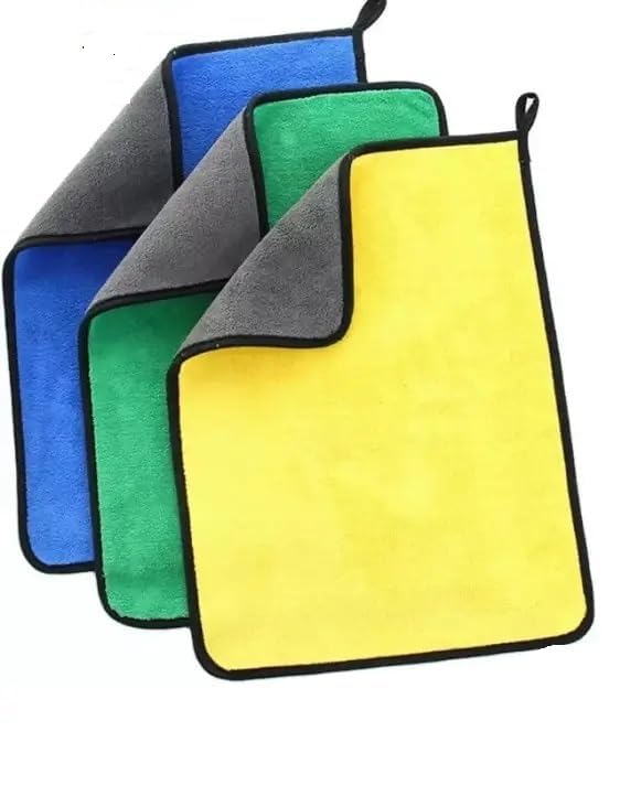 Bindian Multipurpose Microfibre Cleaning Cloth Pack of 3 | 40x30 cm DualSided 500 GSM Towel | Reusable LintFree Duster for Car