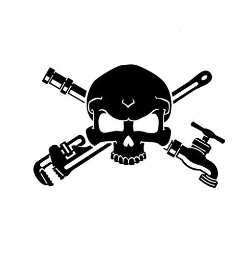 Plumber Skull Cross Wrenches Vinyl Decal Window Sticker Graphic Auto Wall Laptop, Die Cut Vinyl Decal For Windows, Cars, Trucks, Tool Boxes, Laptops, Macbook - Virtually Any Hard, Smooth Surface