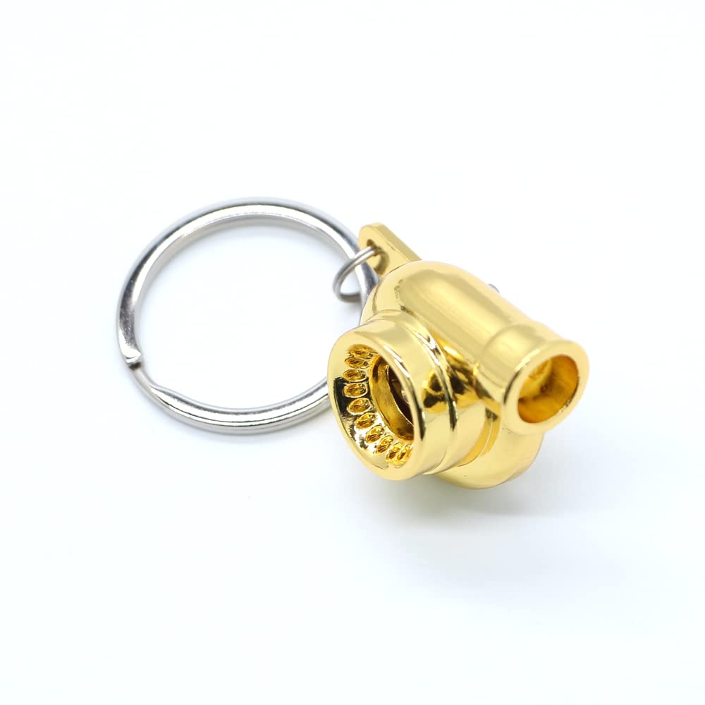Gt//Rotors Turbo Keychain Metal Spinning Turbocharger Automotive Mini Car Part Keychain Key Ring (Gold Chrome Turbo)