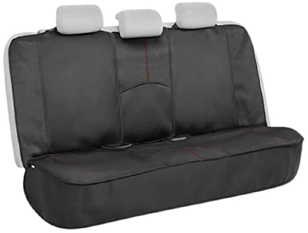 Motor Trend Spillguard Waterproof Rear Bench Car Seat Cover, Red Stitching - Split Bench Rear Seat Protector With Neoprene Paddi
