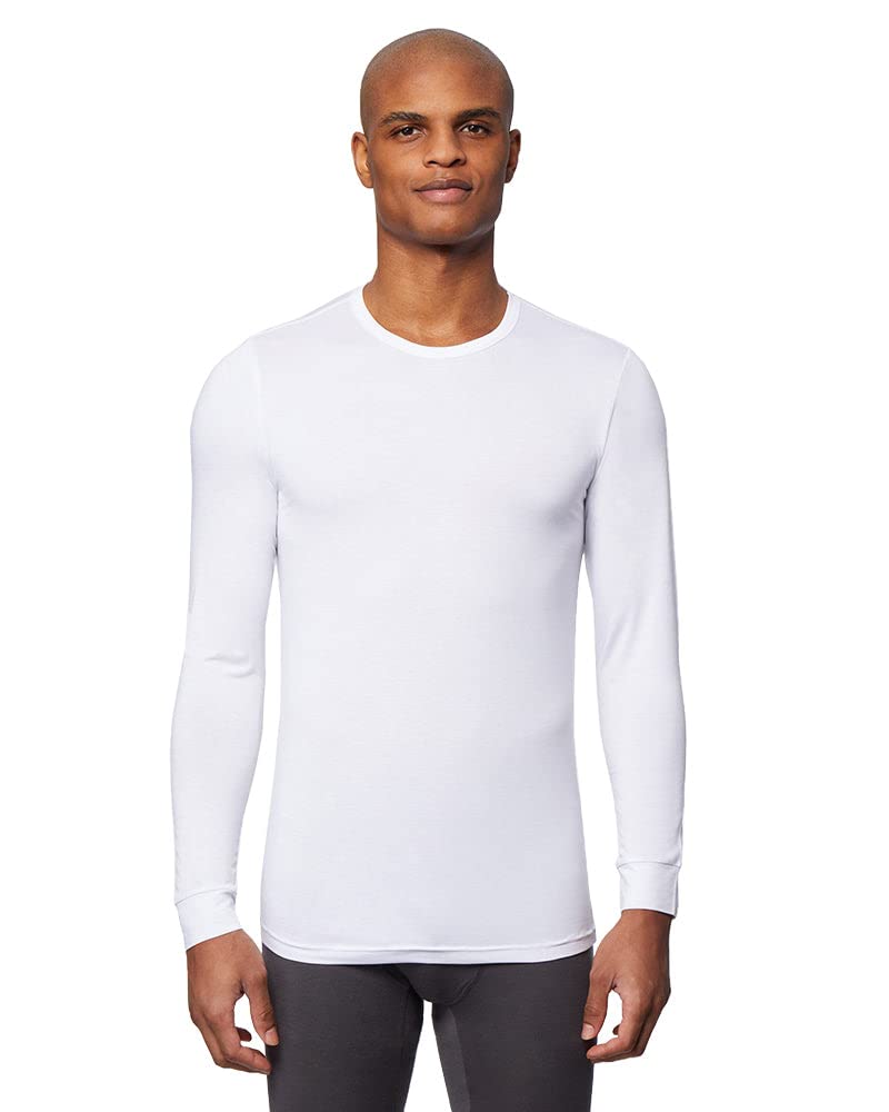 32 Degrees Mens Lightweight Baselayer Crew Top  Long Sleeve  Form Fitting  4-Way Stretch  Thermal, White, Small