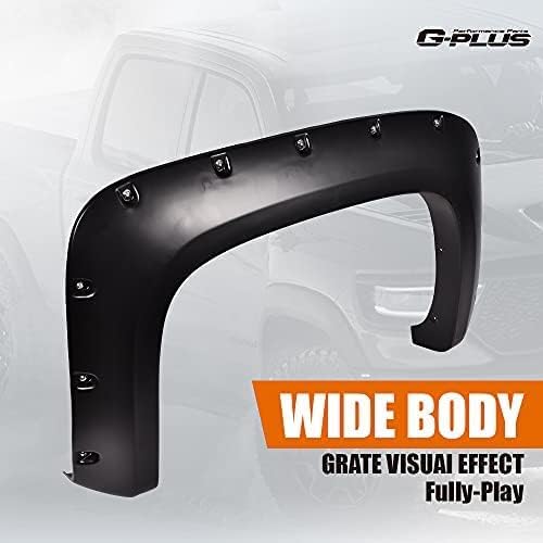 G-PLUS Pocket Rivet Fender Flares for Chevy Silverado 07-13/2500HD, Black Polypropylene, 78.0"/97.6" Long Bed, Regular/Extended Cab