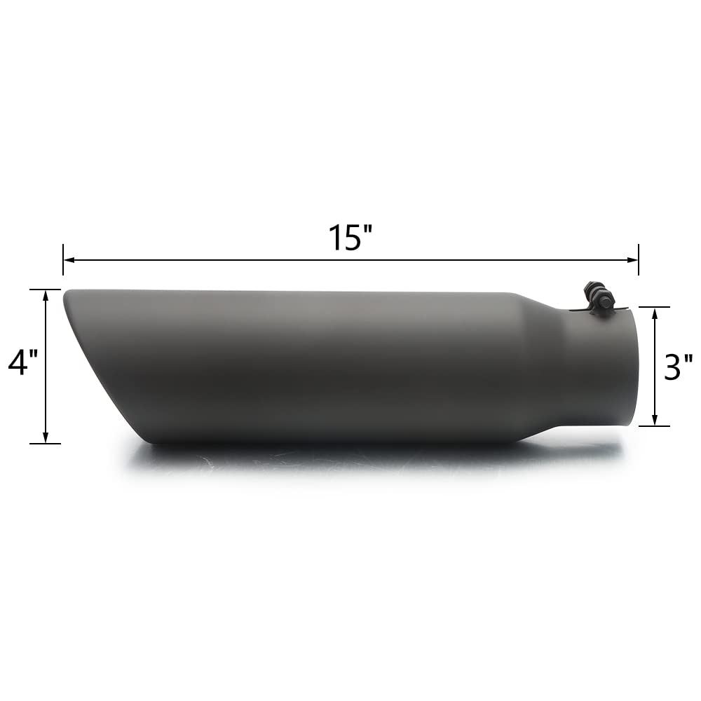 Lcgp 3'' Inlet Black Exhaust Tip, 3'' X 4'' X 15'' Universal Bolt On Stainless Steel Diesel Exhaust Tailpipe Tip