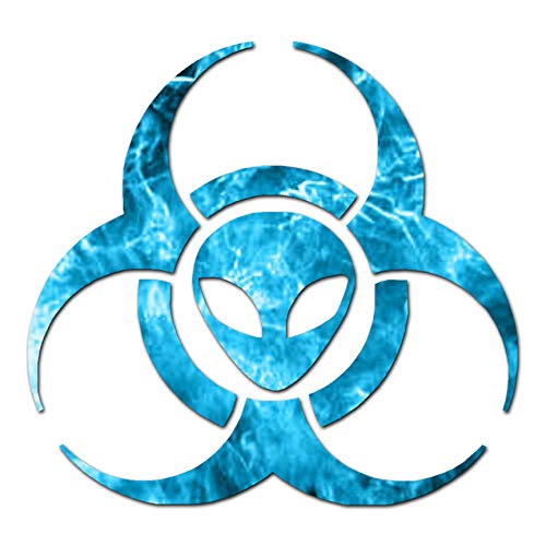 Alien Biohazard Symbol - Vinyl Decal Sticker - 12.75'' x 12'' - Blue Flames