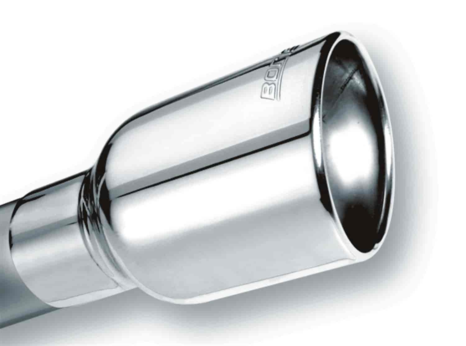 Borla 20155 Exhaust Tip 2.5 Inlet - 4.25 X 3.5 Single Oval Rolled-Edge Angle-Cut Lined Outlet - 7 Long Exhaust Tip Embossed With Borla Logo. Clamp On Mounting Method. Clamp Included.