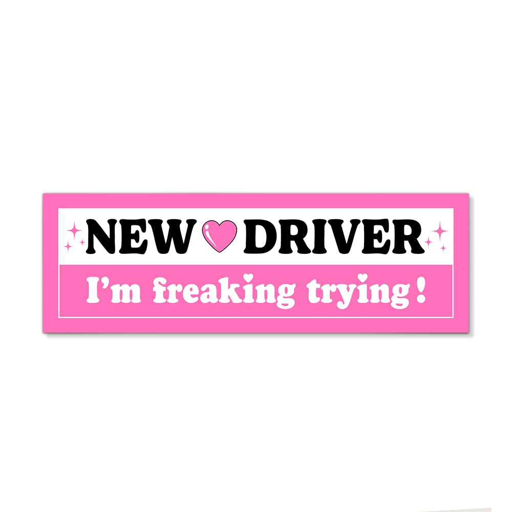 JMYROG Im Freaking Trying Waterproof Car Bumper Magnet Sticker, Funny Pink Please Be Patient Learning Driver Magnet for Car, Tr