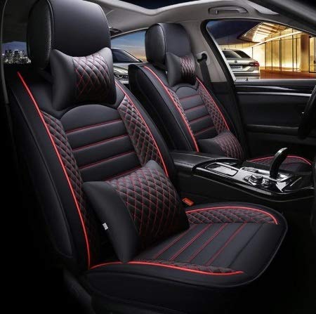 Hi Art Leatherette Custom Fit Front and Rear Car Seat Covers Compatible with Tata Punch, (Black/Red)