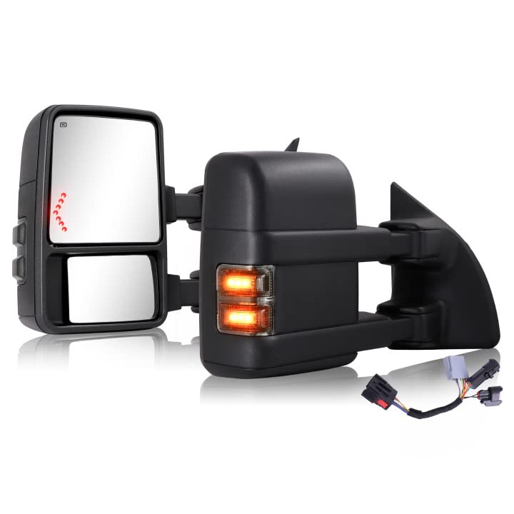 Towing Mirrors Compatible With 1999-2016 F250 F350 F450 F550 Super Duty Truck Pickup Side Tow Mirrors, Power Heated Extendable M
