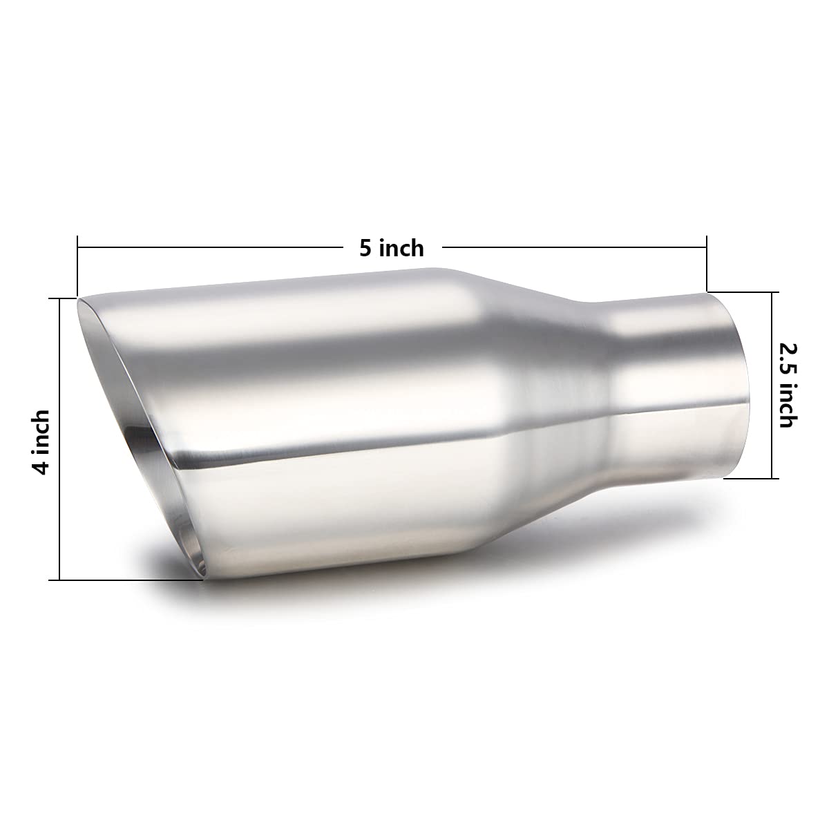Lcgp 2.5'' Inlet Universal Diesel Exhaust Tip 4'' Outlet 09'' Long Tail Tip, Polished & Double Wall Angle Cut, 304 Stainless Ste