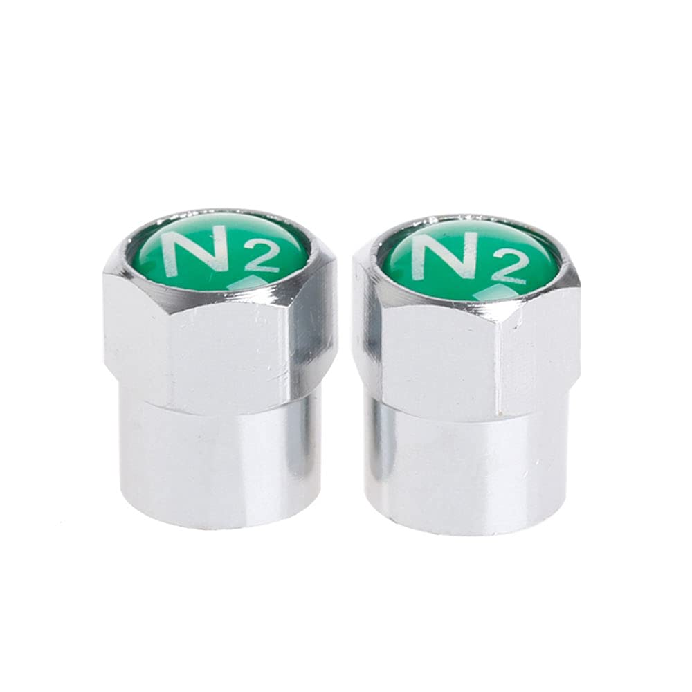 8 Pcs Nitrogen N2 Green Copper Tire Stem Valve Caps Tire Wheel Rim Proof Covers With Logo Auto Accessories Silver