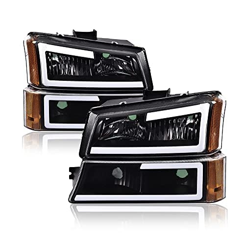 Pit66 Led Headlight Assembly Compatible With 03-06 Chevy Avalanche 1500 2500/Silverado 1500 2500 3500 1500Hd 2500Hd(Fit For With