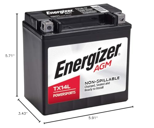 Energizer Tx14L Agm Motorcycle 12V Battery, 200 Cold Cranking Amps And 12 Ahr. Replaces: Ytx14L-Bs And Others