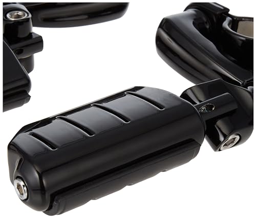 Kuryakyn 7599 Motorcycle Foot Controls: Longhorn Offset Trident Dually Highway Pegs with Magnum Quick Clamps for 1-1/4&quot; Engine Guards/Tubing, Gloss Black, 1 Pair