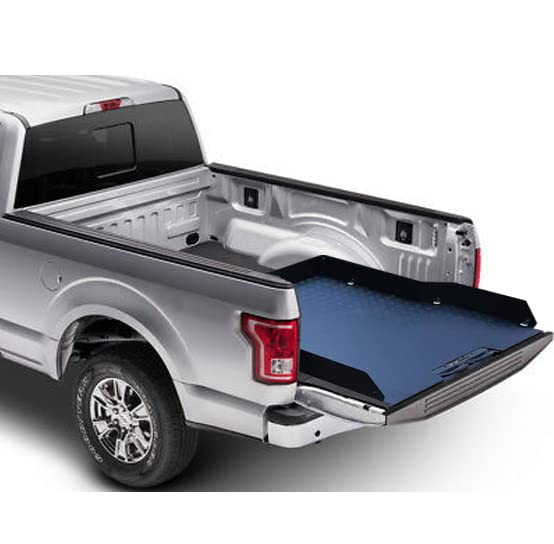 Black Horse Textured Black Aluminum Slide Tray W/Aluminum Checker Plate - Compatible With 15 24 Ford F-150/Chevrolet Silverado 1500 09 24 Dodge Ram 1500 11 24 Ram 1500 14-24Toyota Tundra-Bscp01B