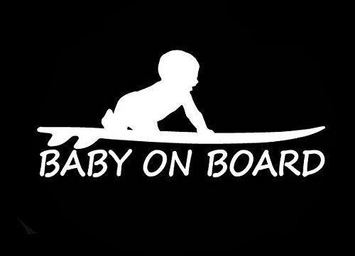 Baby On Board Surf Funny Decal Vinyl Sticker|Cars Trucks Vans Walls Laptop|White |3.0 x 6.5 in|CCI1655