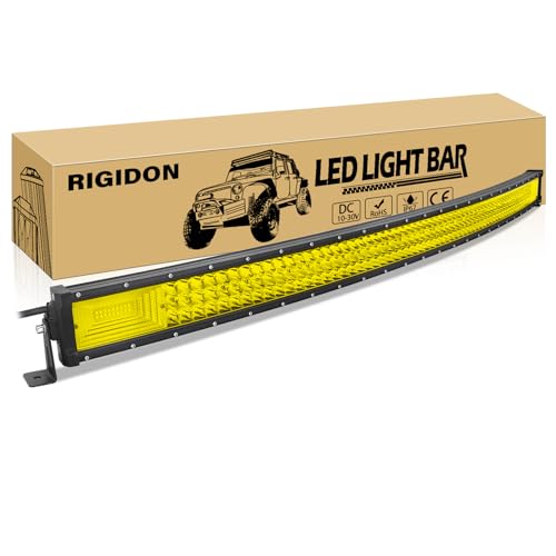 Rigidon 50 Inch 648W Curved Amber Led Light Bar, Triple Row Flood Spot Combo 64800Lm Light Bar Waterproof Driving Boat Offroad Led Work Light For Atv Utv Truck Roof Bumper