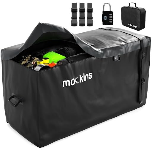 Mockins 25 Cu.Ft. Weatherproof Trailer Hitch Cargo Carrier Bag | 60''X24''X31'' Waterproof Cargo Bag For Hitch Carrier & Truck B