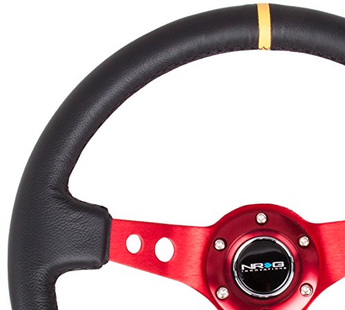 NRG Innovations NRG-RST-006RD-Y Reinforced Steering Wheel - 350mm Sport Steering Wheel (3'' Deep) - Red Spoke with Round holes,