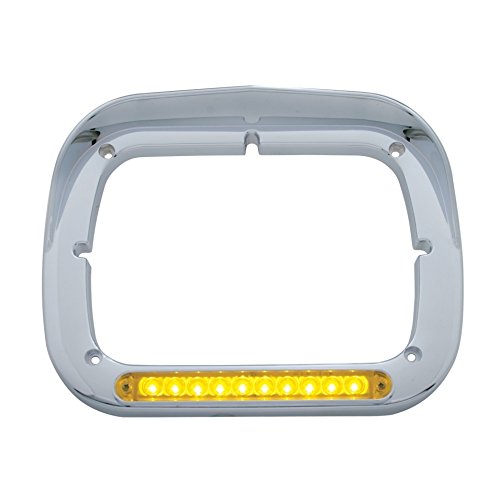 United Pacific 32370 10 Led Rectangular Headlight Bezel With Visor - Amber Led/Amber Lens
