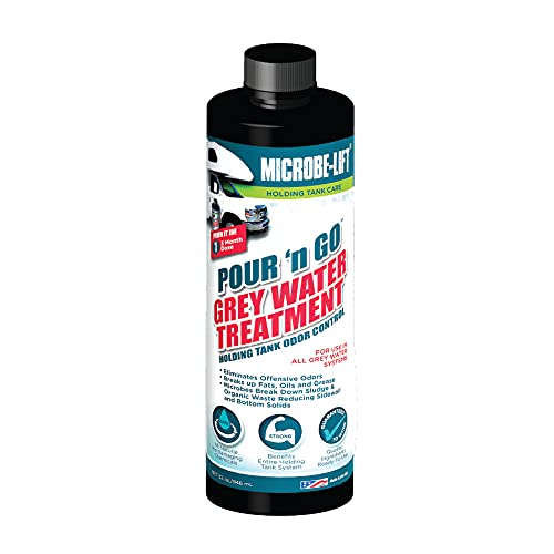Microbe-Lift Pour N Go Rv Grey Water Holding Tank Treatment - 3 Month Supply - Dissolves Grease, Oils, Fats, Reduces Odors, 32 O