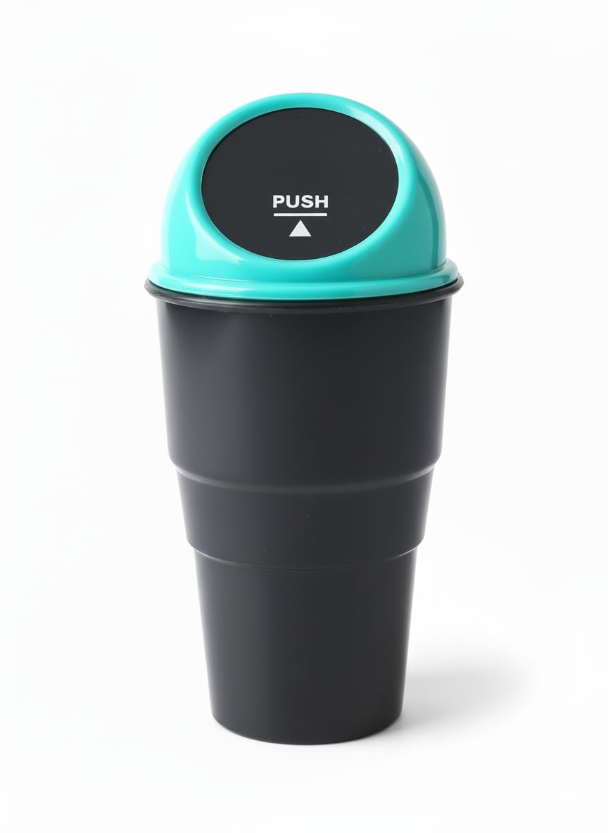 BILLA Car Dust bins | Mini Trash can bin | Portable Small waste bin with Push Lid for Car, Office & Home | 20cm x7cm | Sky Blue