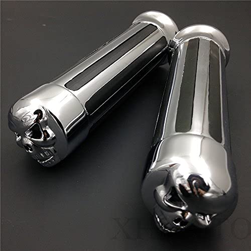 HTTMT MT080-25-CD Chrome Skull Zombie Style Hand Grips 1 inch 25mm Handlebar Compatible with Harley XL 883 Hugger Sportster Crui