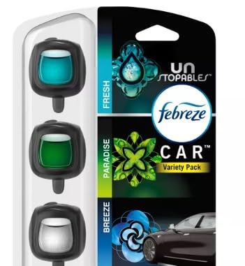 Febreze Car Air Freshener Vent Clips, Car Freshener, Unstopables Scents Variety Pack, .07 Oz. Car Vent Clip, 3-Count, Car Air Fr