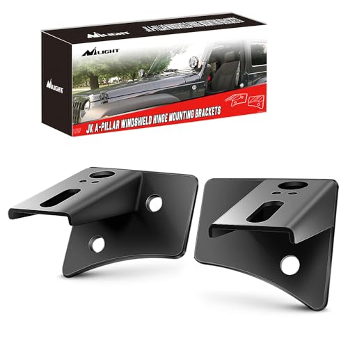 Nilight - 90026B 2Pcs Jeep Jk A-Pillar Windshield Hinge Mounting Brackets For Offroad Led Fog Light Halogen Work Light For 2007-