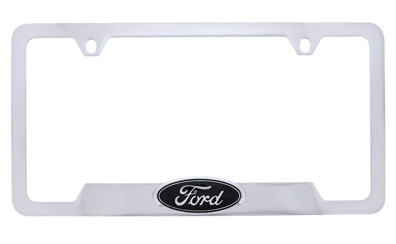 Ford Oval Black & Chrome 3D Badge Chrome Plated Metal License Plate Frame