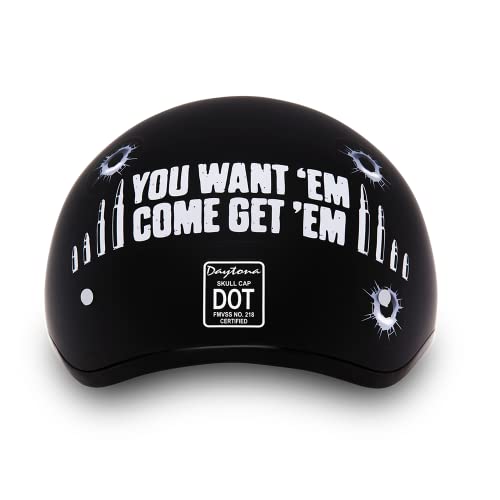 Daytona Helmets Motorcycle Half Helmet Skull Cap- Come Get 'Em 100% Dot Approved