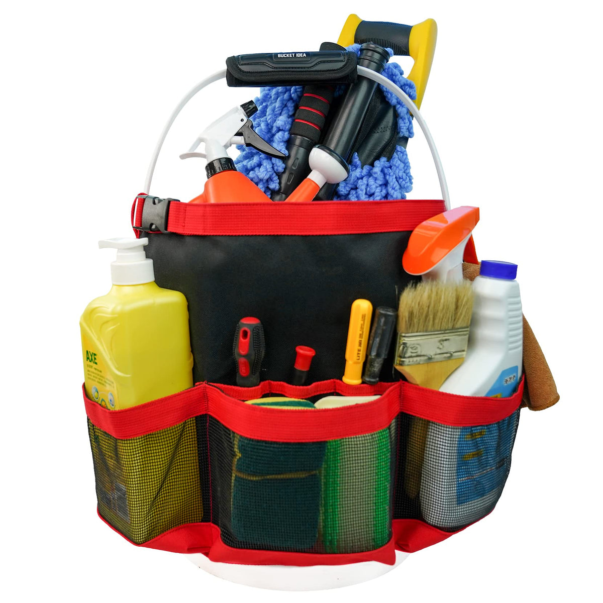 Melotough Bucket Car Wash Tool Organizer For Garden Tools Fit 3.5 To 5 Gallon Bucket (Red)