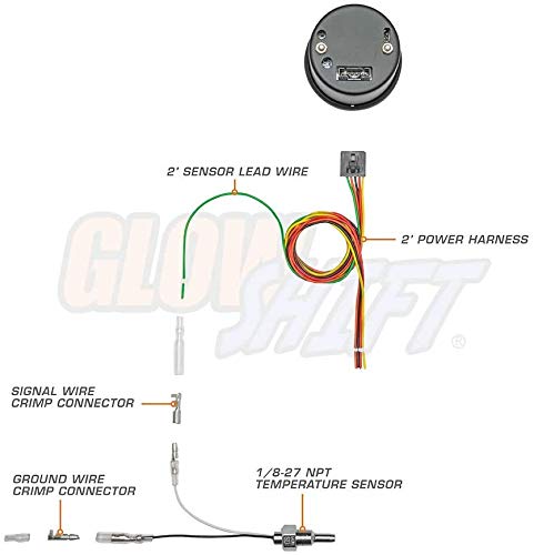 Glowshift White 7 Color 300 F Water Coolant Temperature Gauge Kit - Includes Electronic Sensor - White Dial - Clear Lens - For C
