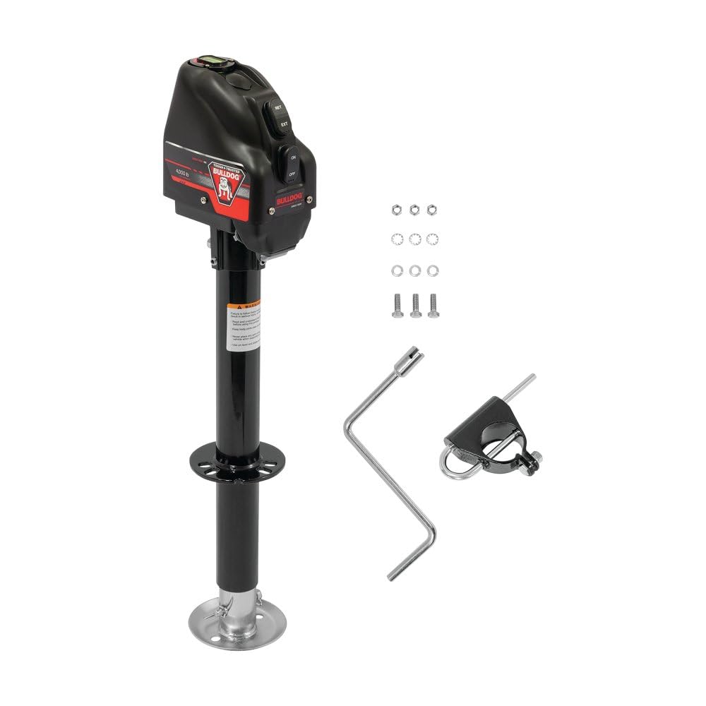 Bulldog 500199 Electric Trailer Jack, A-Frame Power Tongue Jack for Boat Trailers, 4000 lbs Capacity, 22 Travel, 3 LED Lights, Black