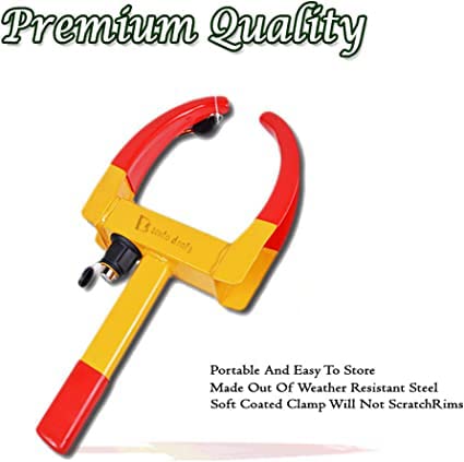 Zento Deals Security Tire Clamp - Heavy Duty Anti- Theft Vehicle Wheel Lock For Car Trailer