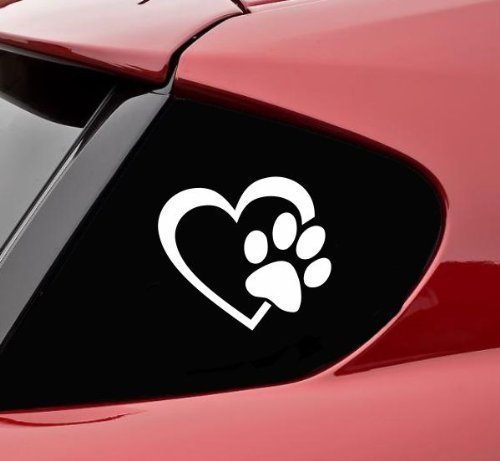 Heart With Dog Paw Puppy Love 4'' (Color: Bright White) Vinyl Decal Window Sticker For Cars, Trucks, Windows, Walls, Laptops, An