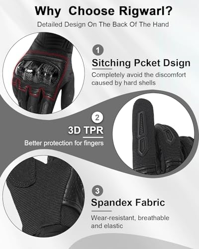 Rigwarl Latest Upgrade Biker Glove For Men And Women With Wear-Resistant Palm, Dirt Bike Gloves Comfortable Won 'T Scratch Hands