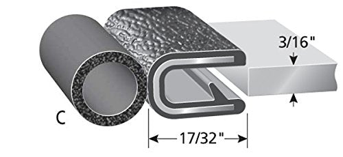 TRIM-LOK Trim Seal with Bulb - 25' Black PVC & EPDM Rubber, Fits 3/16” Edge, Model 4100B3X3/16C-