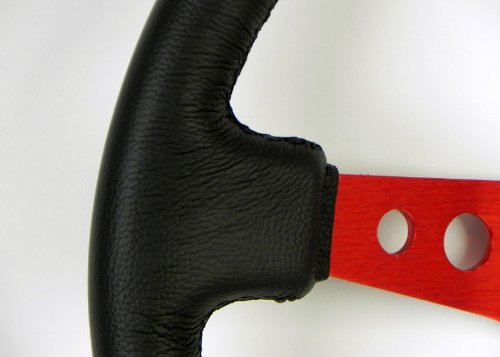 NRG Innovations NRG-RST-006RD-Y Reinforced Steering Wheel - 350mm Sport Steering Wheel (3&quot; Deep) - Red Spoke with Round holes, Black Leather, Yellow Center Mark