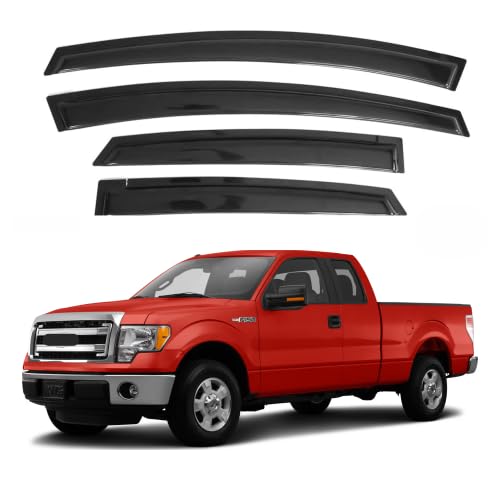 Ig Window Visor For 2004-2014 Ford F150 Supercab, Rain Guard Tape-On Sun Wind Side Vent Window Deflector, 2005 2006 2007 2008 20